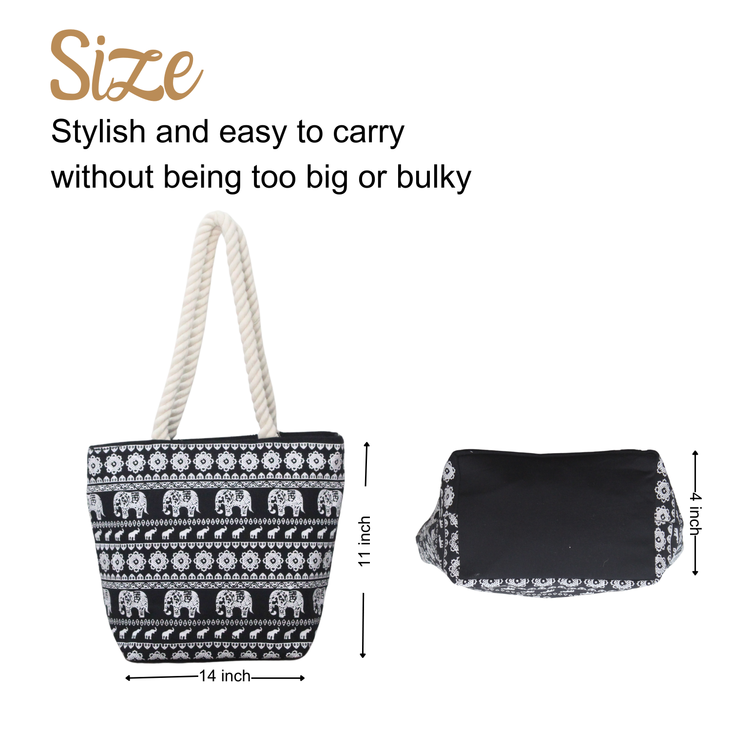Premium Elephant Print Black Canvas Tote Bag | Eco-Friendly Reusable Shoulder Shopping Bag(Buy 2 Get 1 Free)