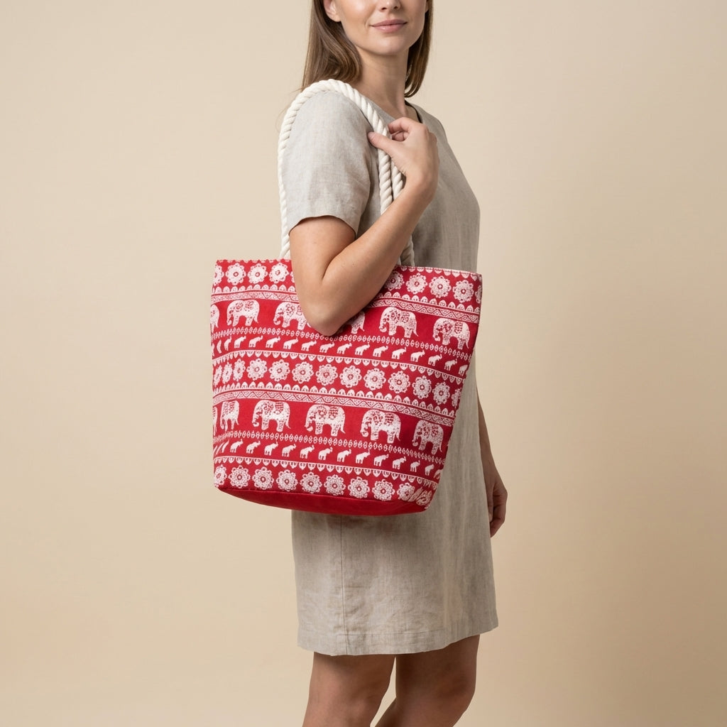 Premium Elephant Print Black Canvas Tote Bag | Eco-Friendly Reusable Shoulder Shopping Bag(Buy 2 Get 1 Free)