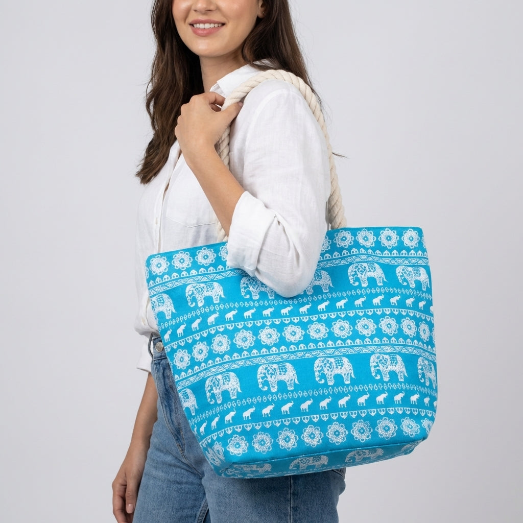 Premium Elephant Print Black Canvas Tote Bag | Eco-Friendly Reusable Shoulder Shopping Bag(Buy 2 Get 1 Free)