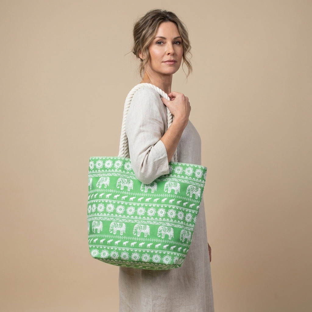Premium Elephant Print Black Canvas Tote Bag | Eco-Friendly Reusable Shoulder Shopping Bag(Buy 2 Get 1 Free)