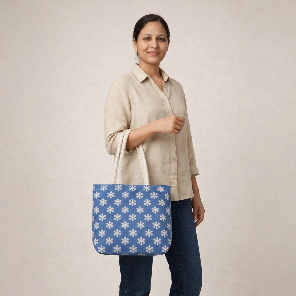 Elegant Floral Printed Jute Tote Bag – Stylish, Spacious & Eco-Friendly