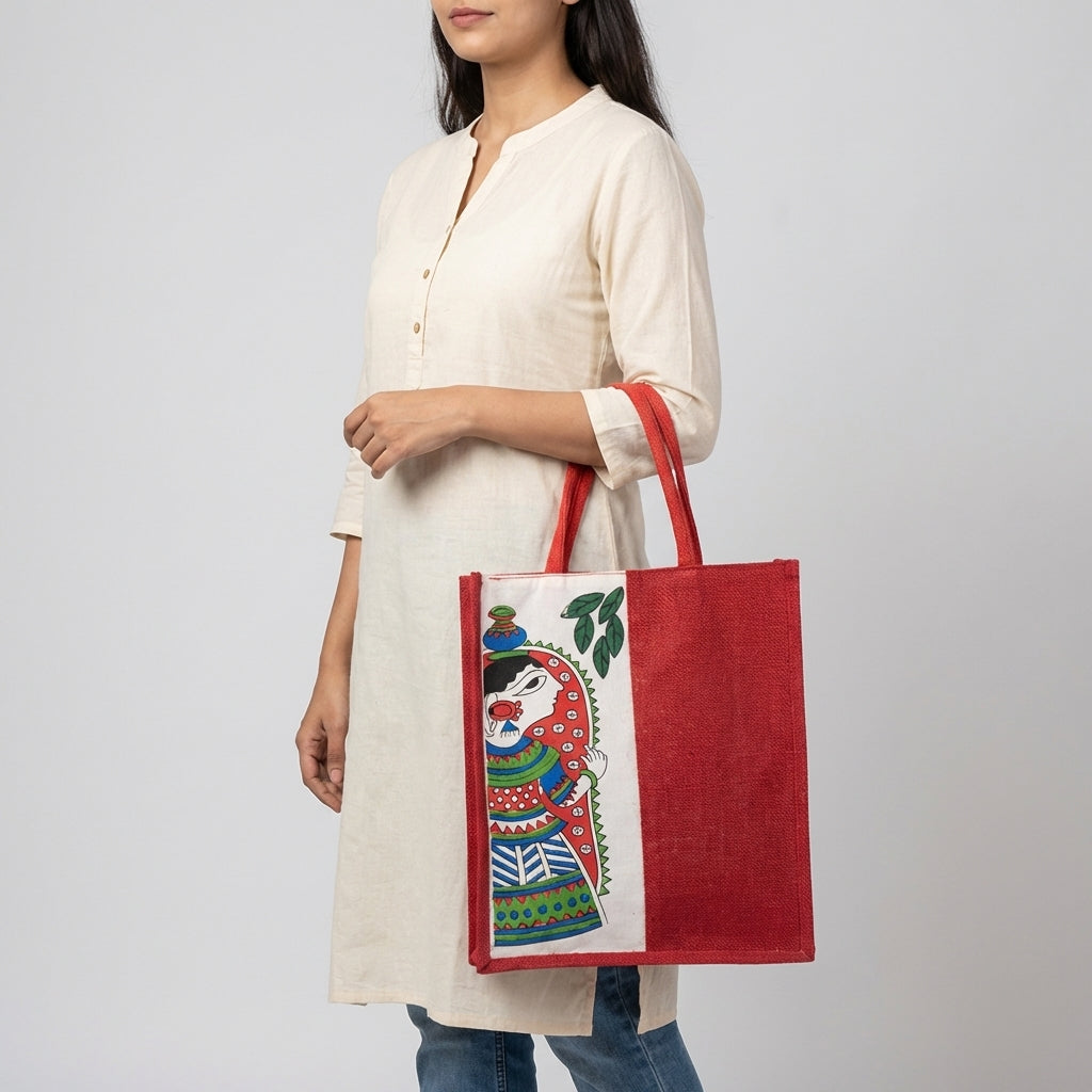 Handcrafted Printed Jute Tote Bag – Eco-Friendly, Stylish & Durable