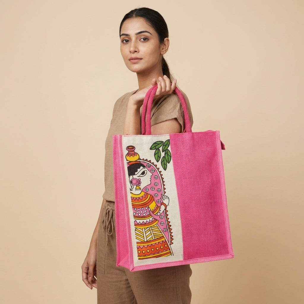 Handcrafted Printed Jute Tote Bag – Eco-Friendly, Stylish & Durable