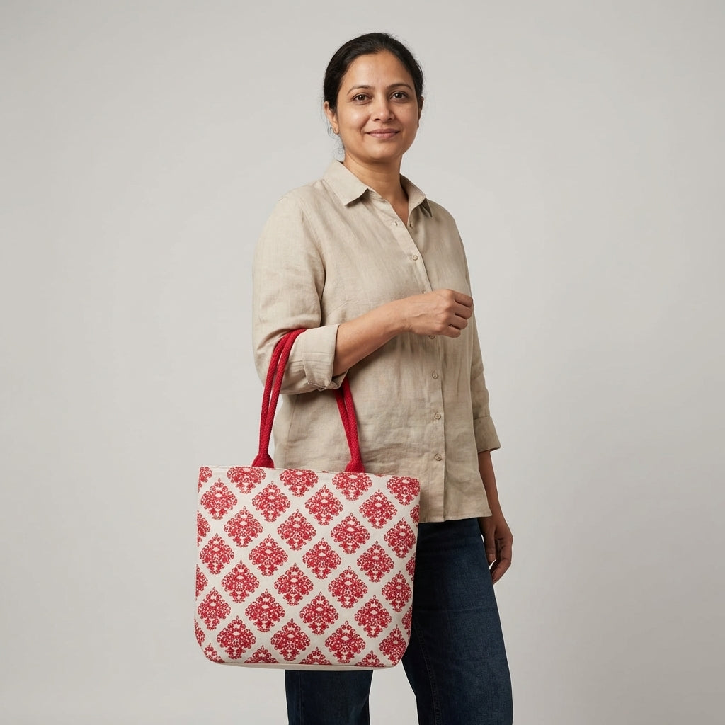 Printed Canvas Tote Bag – Elegant Black Floral Design