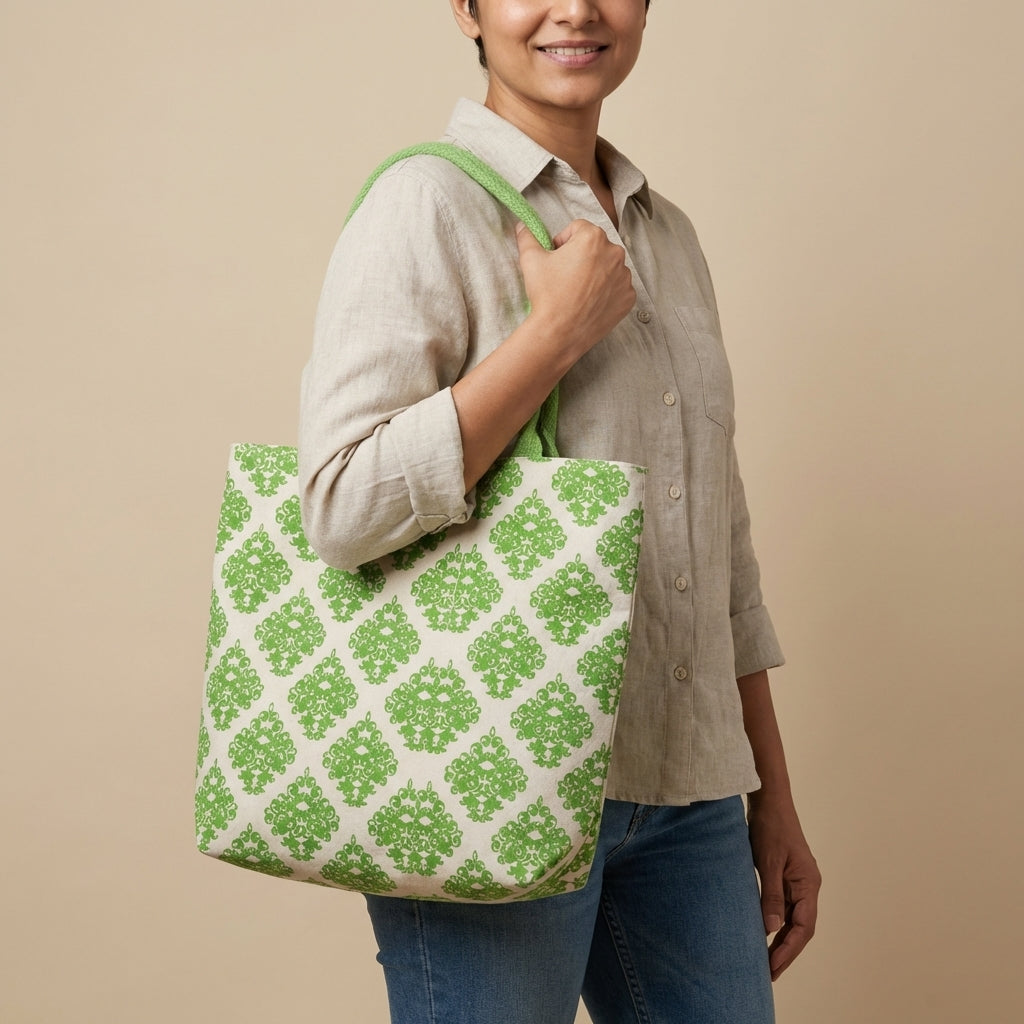 Printed Canvas Tote Bag – Elegant Black Floral Design