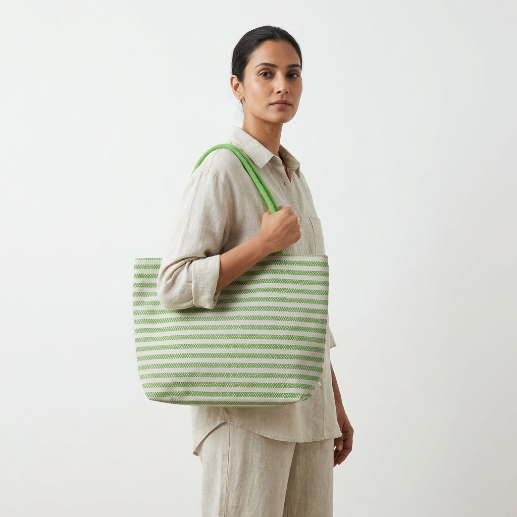 Premium Striped Black Canvas Tote Bag