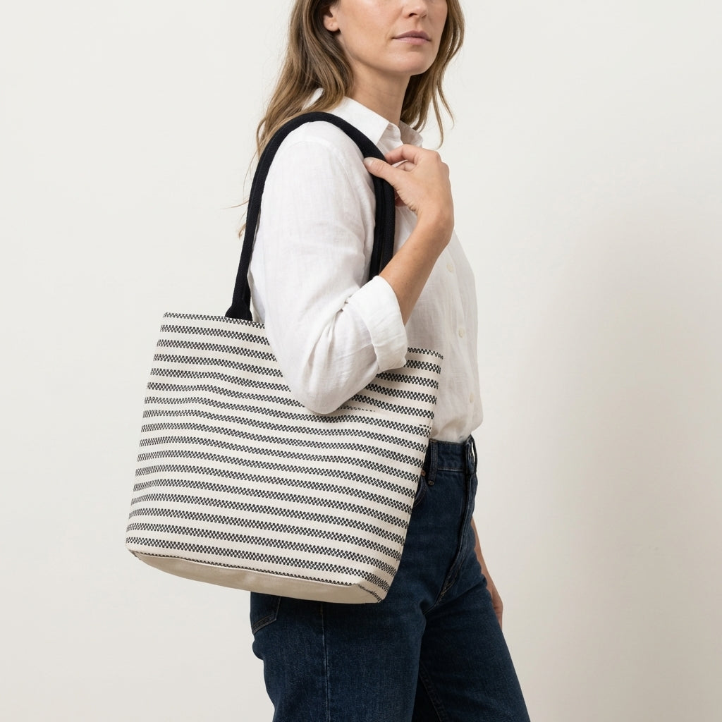 Premium Striped Black Canvas Tote Bag