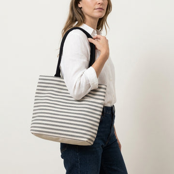 Premium Striped Black Canvas Tote Bag
