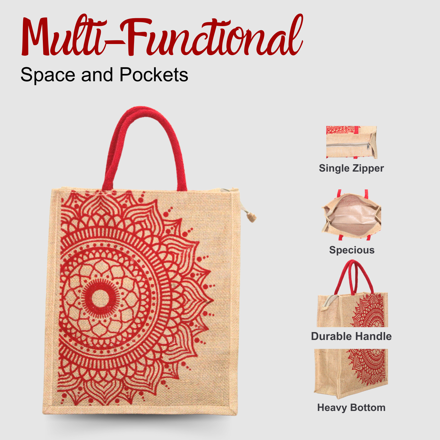 Stylish Mandala Printed Jute Tote Bag – Eco-Friendly, Spacious & Reusable ( Pack Of 2)