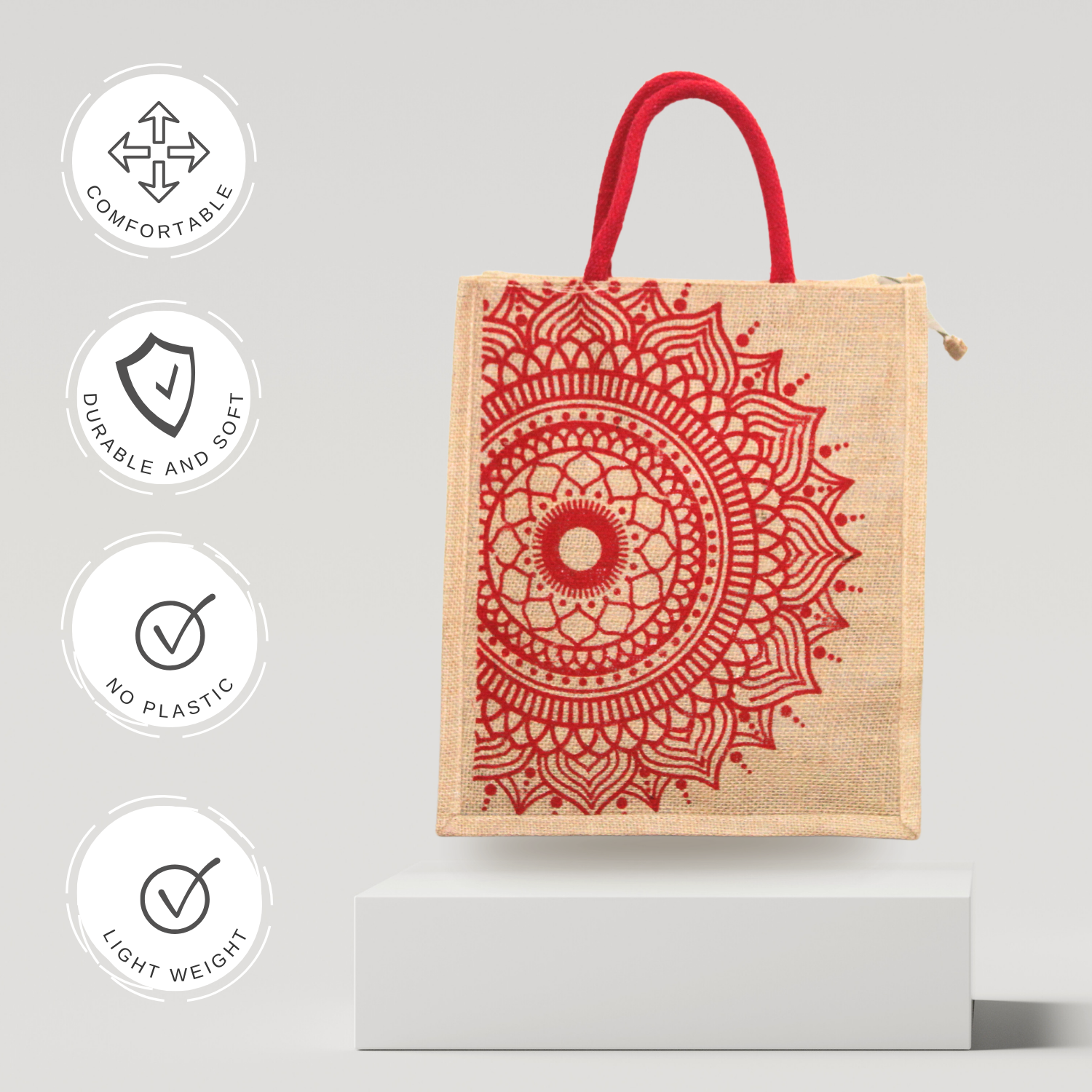 Stylish Mandala Printed Jute Tote Bag – Eco-Friendly, Spacious & Reusable ( Pack Of 2)