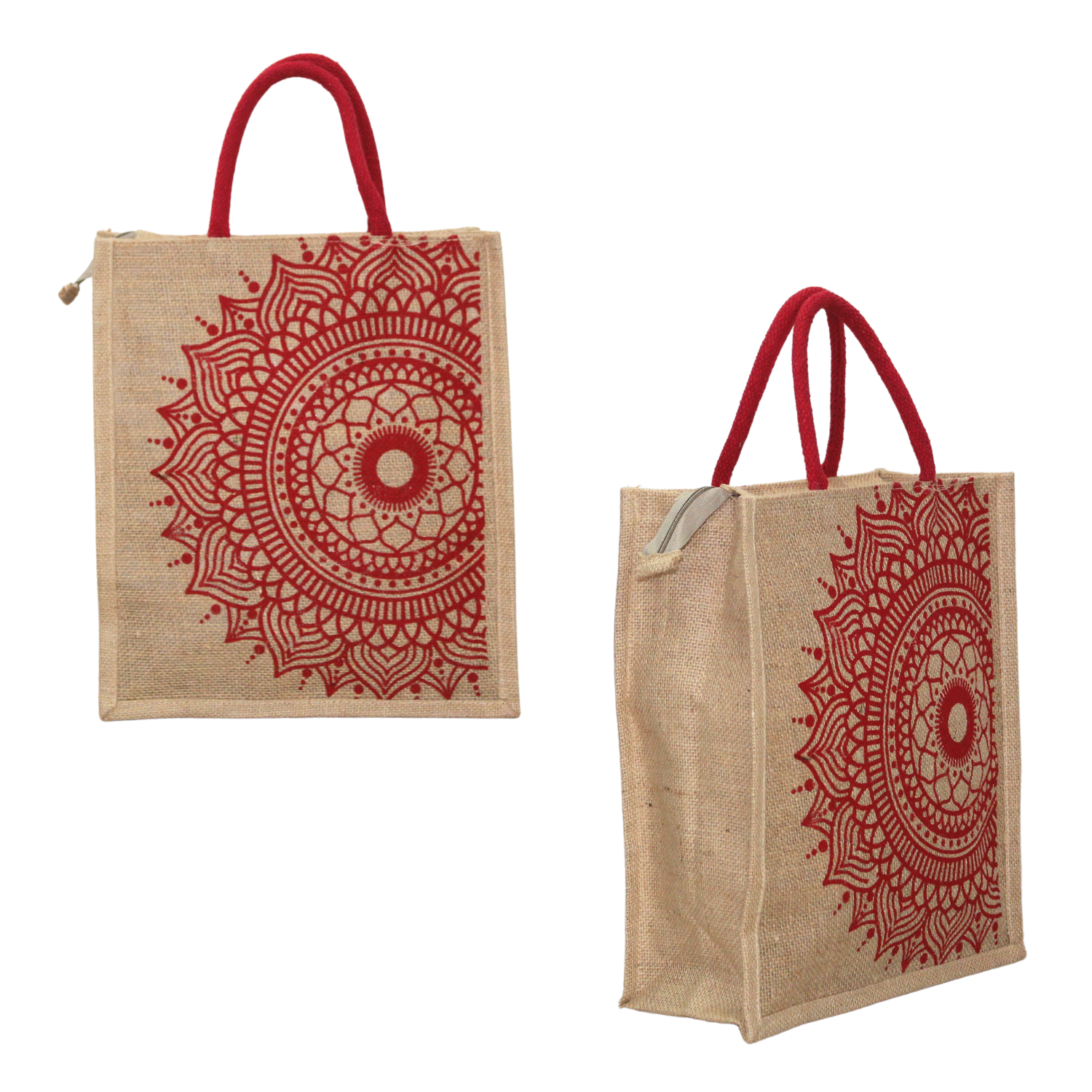 Stylish Mandala Printed Jute Tote Bag – Eco-Friendly, Spacious & Reusable ( Pack Of 2)