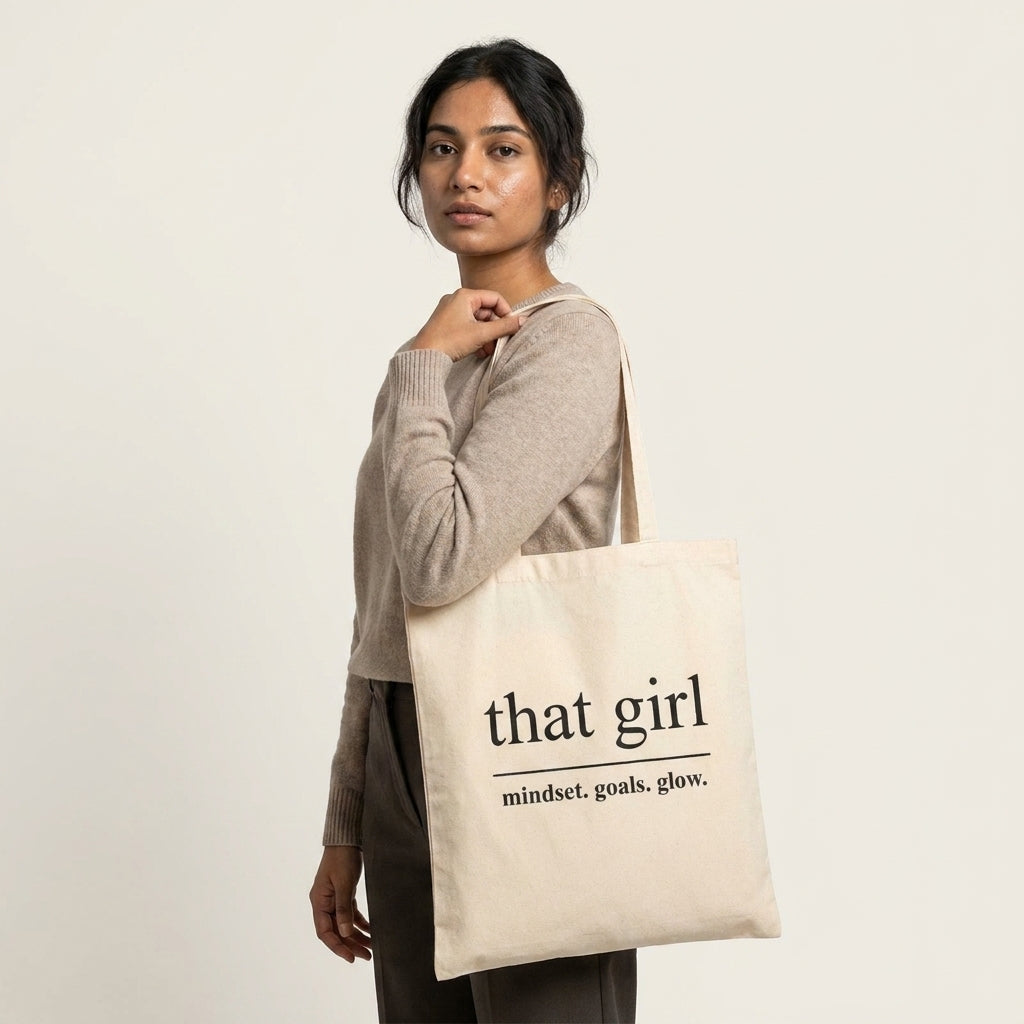 Premium Off White Cotton Tote Bag – Stylish, Reusable & Eco-Friendly ("That Girl")