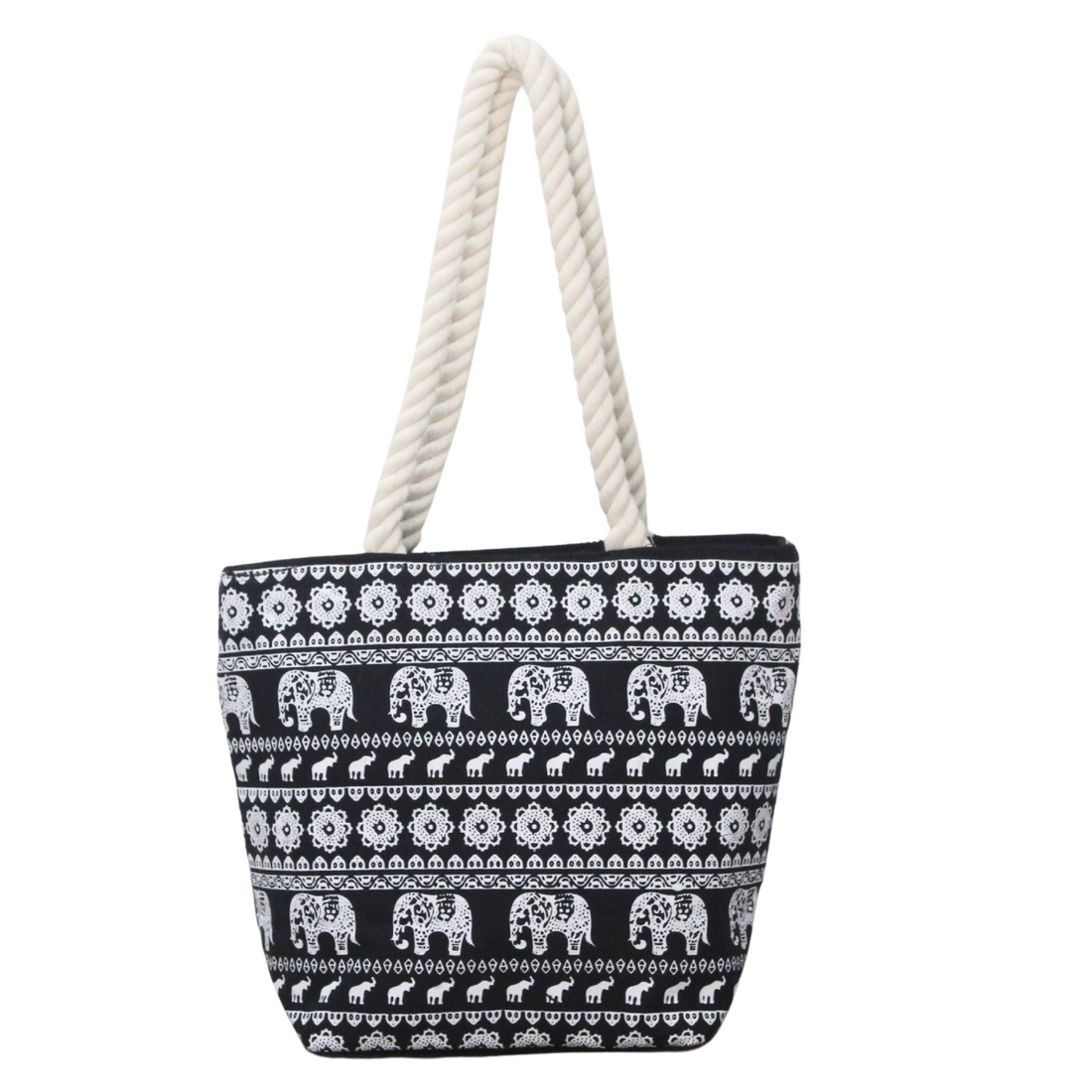 Premium Elephant Print Black Canvas Tote Bag | Eco-Friendly Reusable Shoulder Shopping Bag(Buy 2 Get 1 Free)
