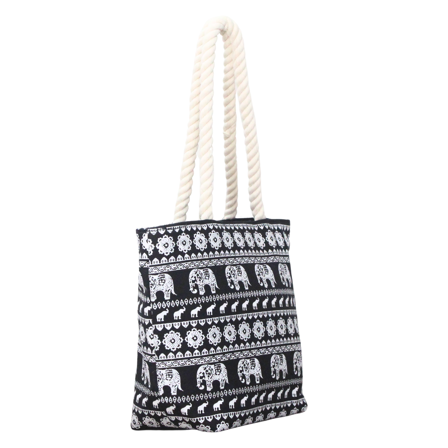 Premium Elephant Print Black Canvas Tote Bag | Eco-Friendly Reusable Shoulder Shopping Bag(Buy 2 Get 1 Free)