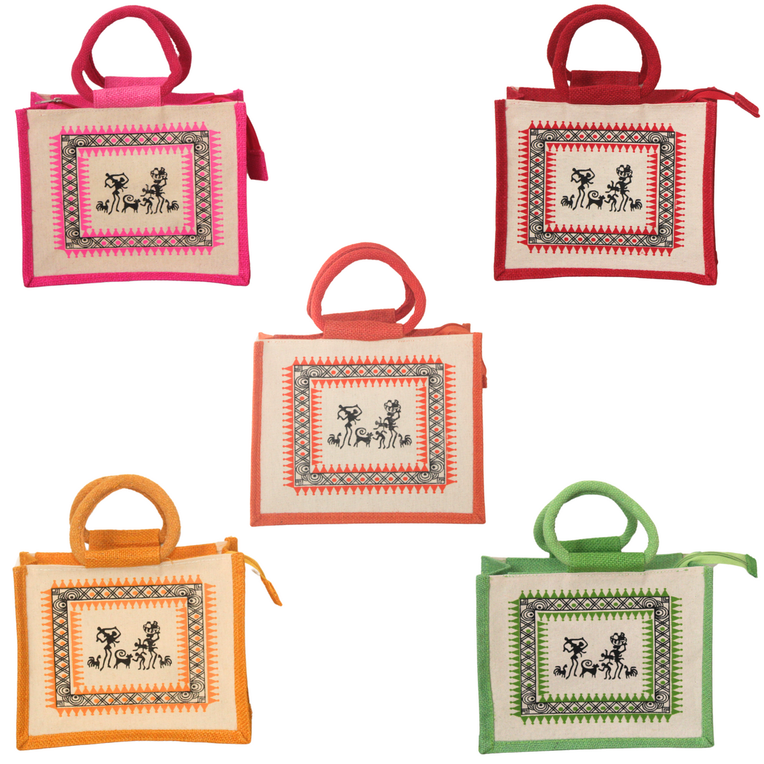 Tribal Print Canvas Gift Bag with Zip | Eco-Friendly Handmade Tote | Multi-Color Options ( Pack of 5)