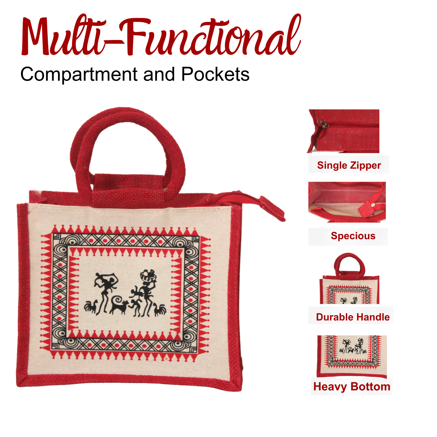 Tribal Print Canvas Gift Bag with Zip | Eco-Friendly Handmade Tote | Multi-Color Options ( Pack of 5)