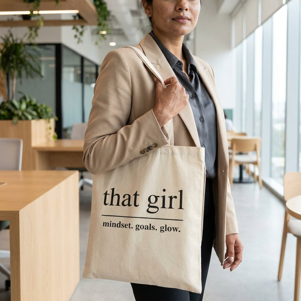 Premium Off White Cotton Tote Bag – Stylish, Reusable & Eco-Friendly ("That Girl")
