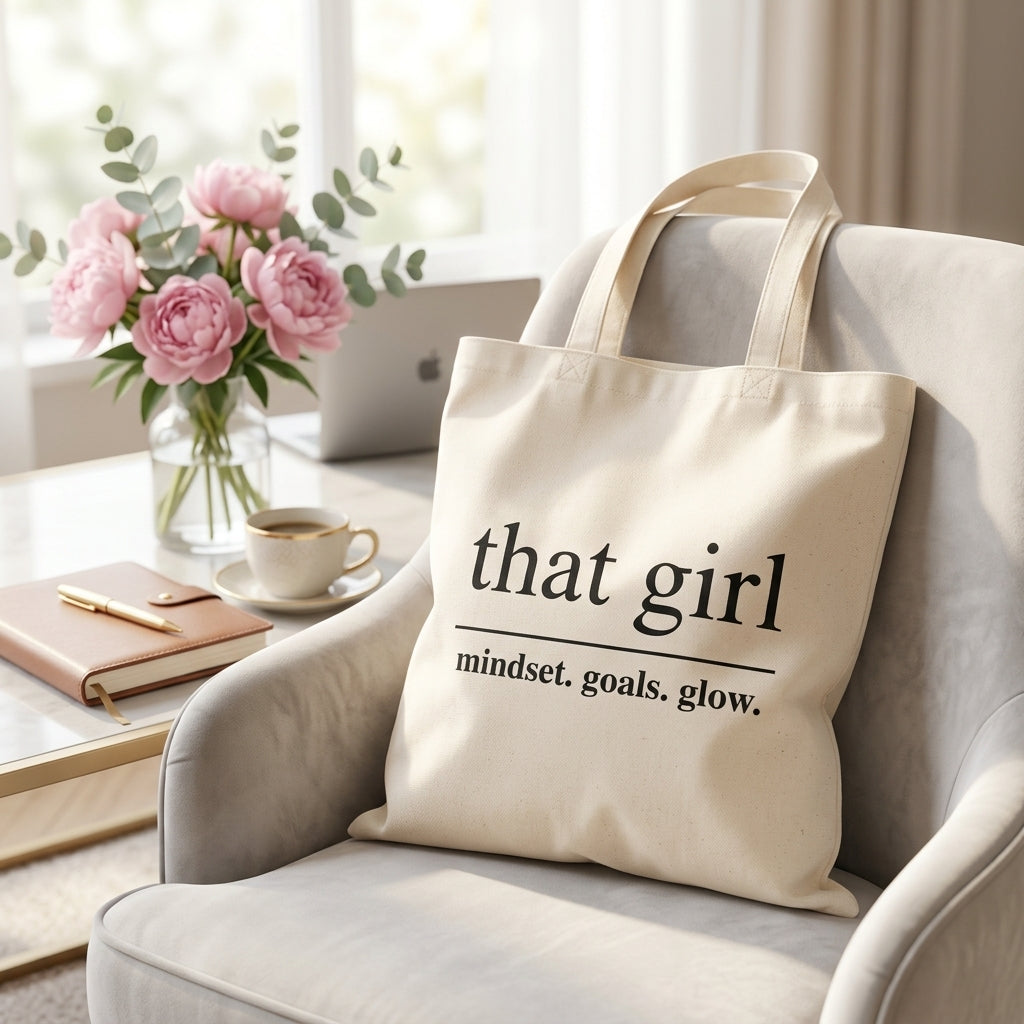 Premium Off White Cotton Tote Bag – Stylish, Reusable & Eco-Friendly ("That Girl")