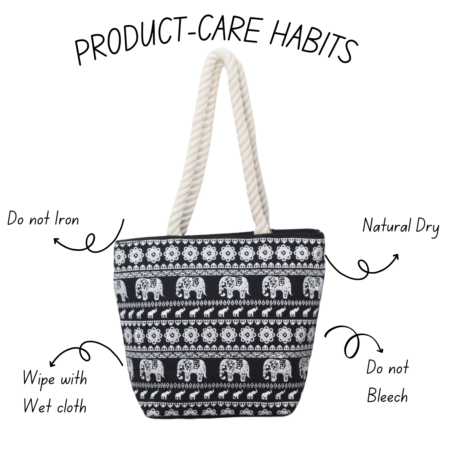 Premium Elephant Print Black Canvas Tote Bag | Eco-Friendly Reusable Shoulder Shopping Bag(Buy 2 Get 1 Free)