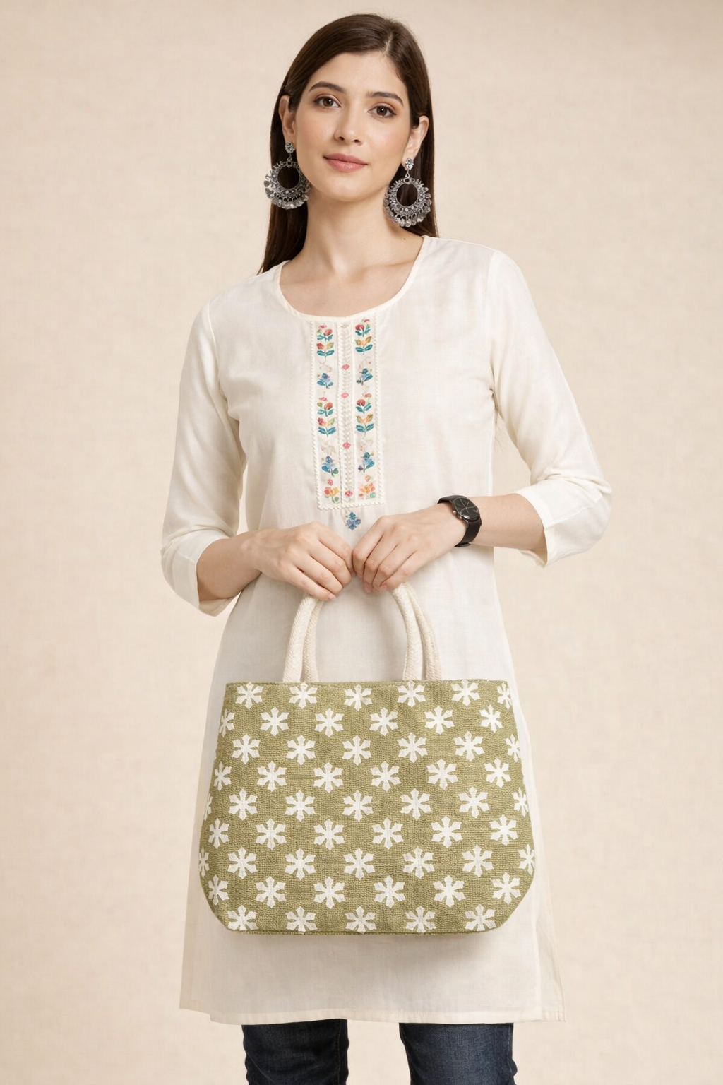Elegant Floral Printed Jute Tote Bag – Stylish, Spacious & Eco-Friendly