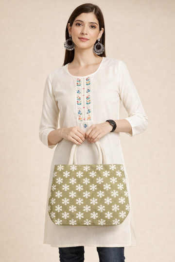 Elegant Floral Printed Jute Tote Bag – Stylish, Spacious & Eco-Friendly